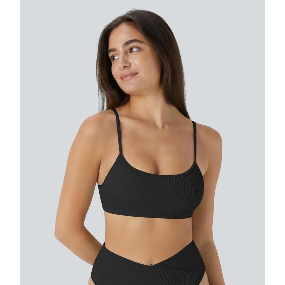 NWT Halara Ribbed Bikini Top Swimsuit Black M